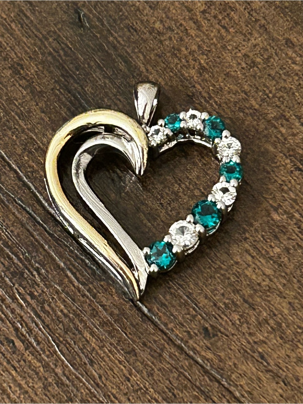 RL 925 Sterling Silver & 10K Yellow Gold Emerald Open Heart Pendant Richline - Picture 3 of 6